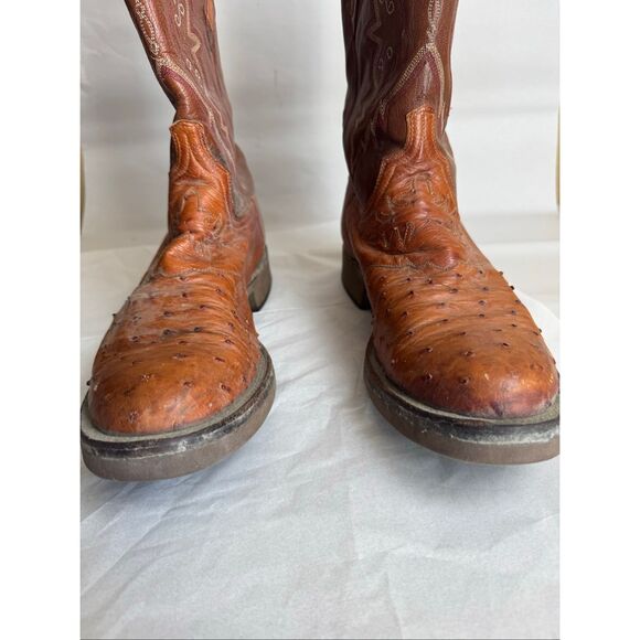 Lucchese 2000 Full Quill Ostrich Cowboy Boots Brown Leather 11D Flaws - Picture 9 of 12